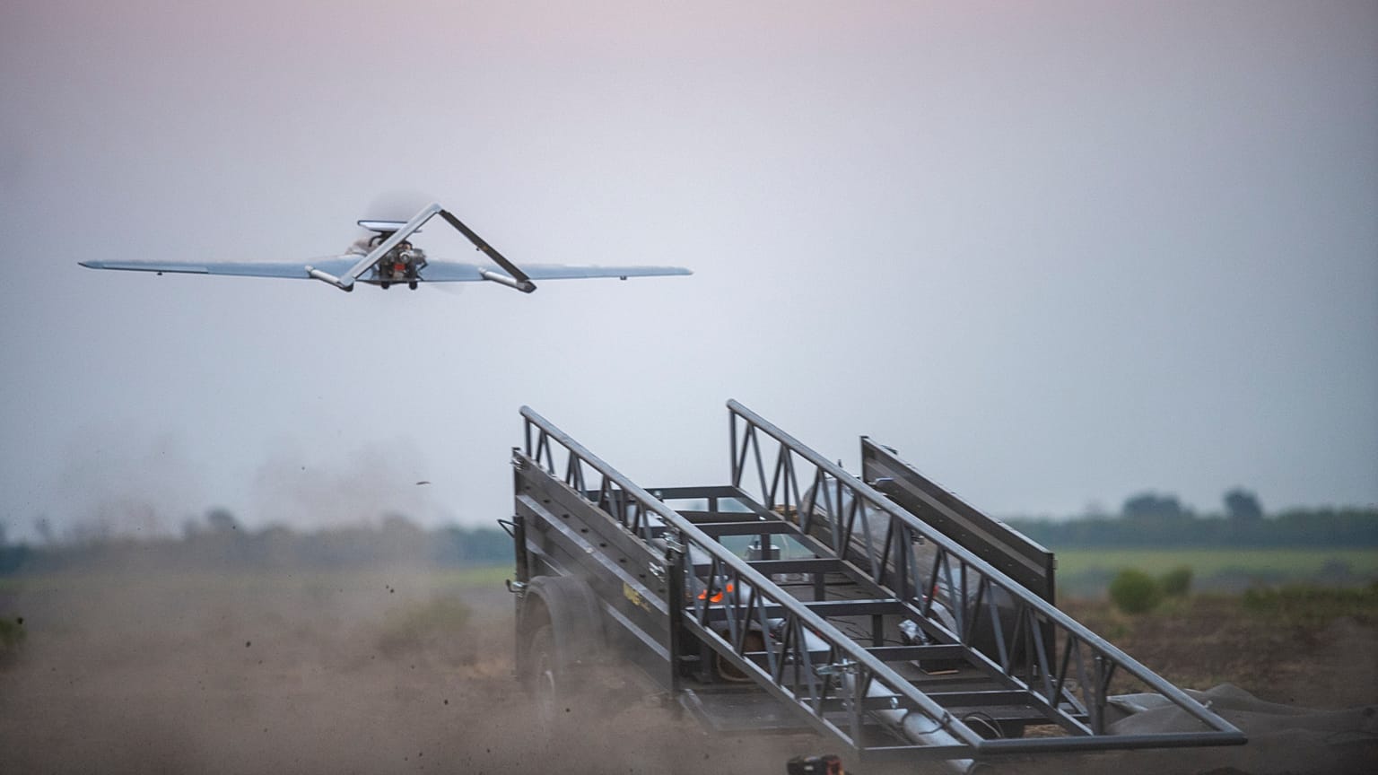 A Ukrainian "Chaklun" long-range strike drone takes off from a mobile launcher during an operational launch targeting Russian military installations, 6 August 2026.